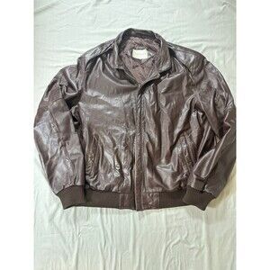 VTG  Saddlery Leather Bomber Jacket Mens 46 Brown Ribbed Trim Zip Up Made USA